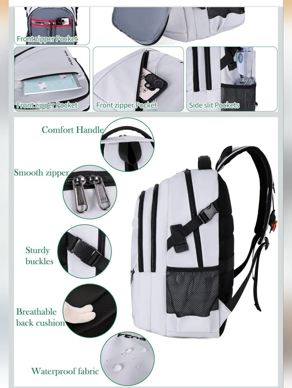Feng Dong Light Silver Large Travel & Laptop Backpack, New.